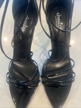 Charles by Charles David Black Patent Wrap-Around Pointed Toe Heels